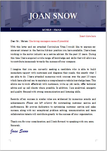 Cover letter template 6