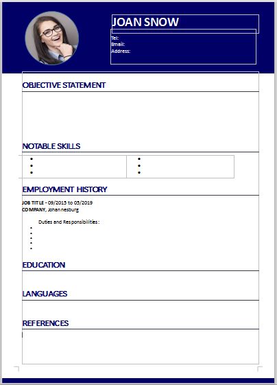 CV template for download
