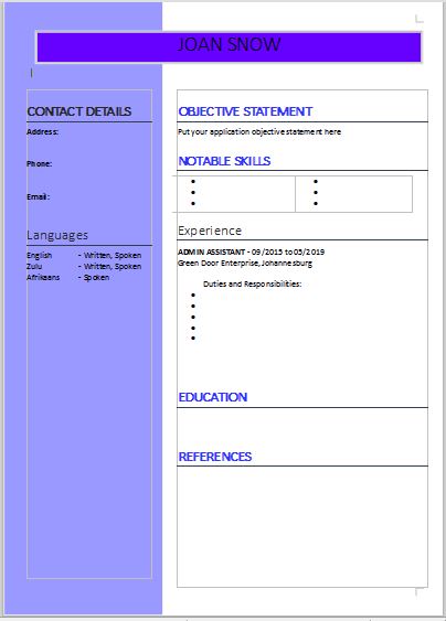 south african cv template